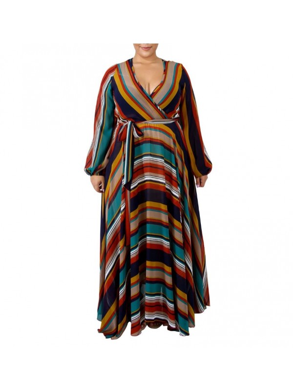 Vestito Donna Lungo a Righe Taglie Grandi Woman Oversize Maxi Dress OS120013B- f4